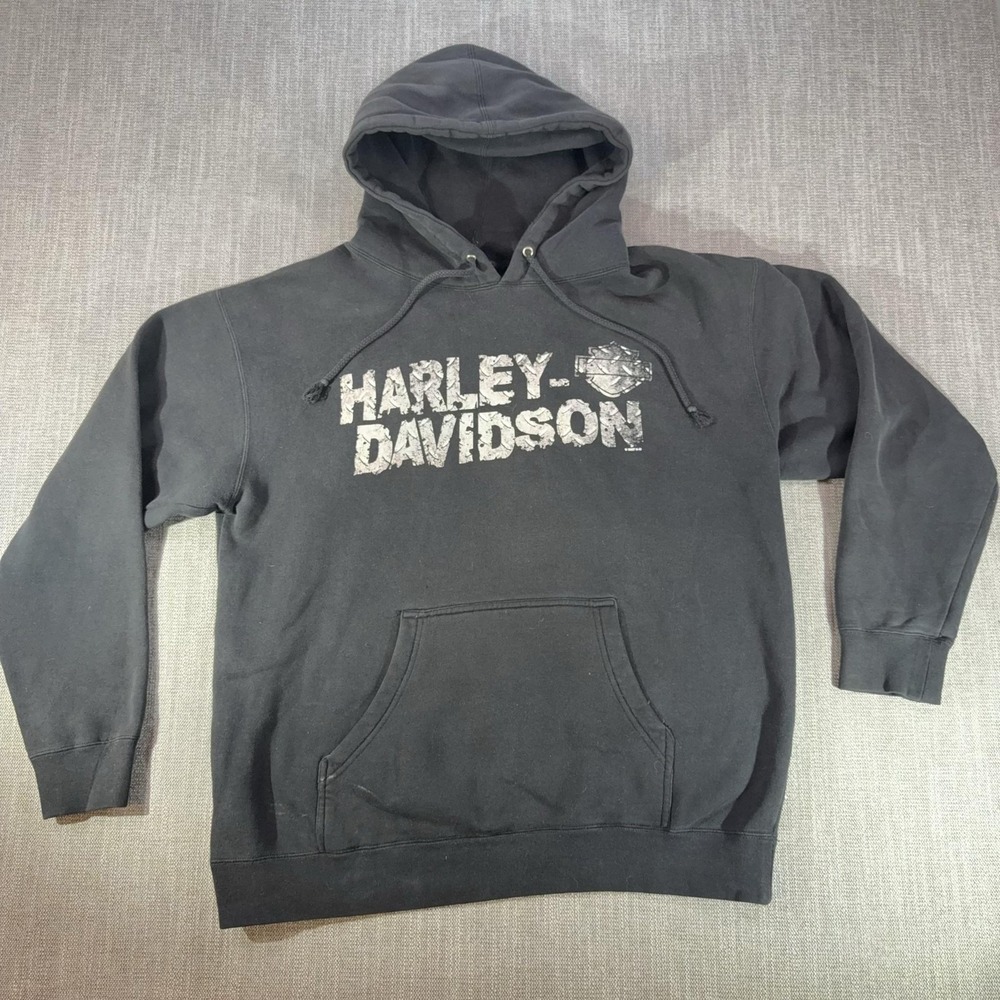 Harley-Davidson Hoodie Mens XL Black Pullover Fleece Logo Sweatshirt Motorcycle